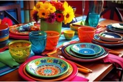Colorful tableware mexican crockery table. Generate Ai Product Image 1