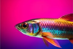 Colorful neon fish on bright pink background. Generate ai Product Image 1