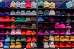 Colorful wool hats stand. Generate Ai Product Image 1