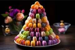 Vibrant Colorful macarons pyramid. Generate Ai Product Image 1