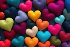 Colorful woolen hearts. Heart craft on table Product Image 1