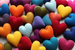 Charming Colorful woolen hearts. Heart craft on table Product Image 1