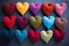 Handmade Colorful woolen hearts. Heart craft on table Product Image 1