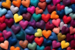 Festive Colorful woolen hearts. Heart craft on table Product Image 1
