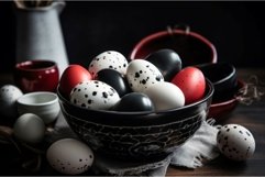 Colorful Easter eggs in black bowl. Generate ai Product Image 1