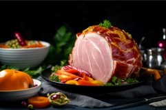 Cooked ham with colorful fresh vegetables. Generate ai Product Image 1