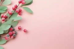 Cowberry branch closeup on pink background. Generate Ai Product Image 1