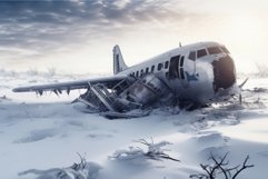 Crashed plane winter forest landscape. Generate Ai Product Image 1