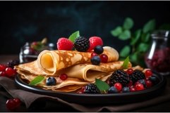 Crepes berries homemade ceramic plate. Generate Ai Product Image 1