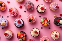 Cupcakes birthday pink dessert. Generate Ai Product Image 1