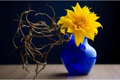 Curly willow branch with sunflower in blue vase. Generate ai Product Image 1