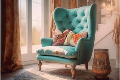 Cozy curved tufted soft chair. Generate Ai Product Image 1