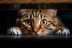 Cute cat peeks out bed. Generate Ai Product Image 1