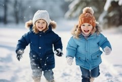 Cute children sledding in snowy park. Generate Ai Product Image 1