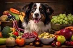 Small Cute dog near fruits. Generate Ai Product Image 1