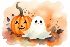 Pumpkin ghost watercolor. Generate Ai Product Image 1