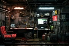 Compact Cyberpunk apartment. Generate Ai Product Image 1