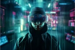 Cyberpunk hacker virtual reality. Generate AI Product Image 1