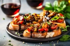 Delicious bruschettas with balsamic vinegar topping object f Product Image 1