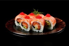 Delicious sushi served on red plate food. Generate Ai Product Image 1