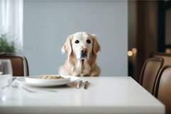 Dog waiting food table. Generate Ai Product Image 1