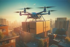 Drone parcel city delivery. Generate Ai Product Image 1