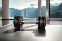 Dumbbell on luxury carpet with natural view. Generate ai Product Image 1