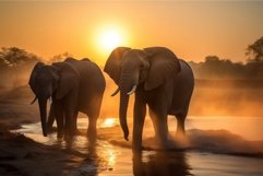 Elephants sunrise savannah. Generate AI Product Image 1