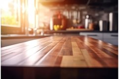 Empty kitchen wooden table shelf. Generate Ai Product Image 1