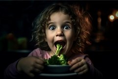 Funny girl broccoli lettuce portrait. Generate Ai Product Image 1