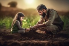 Father daughter planting. Generate Ai Product Image 1