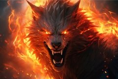 Ferocious Fiery wolf fantasy. Generate Ai Product Image 1