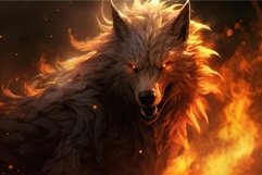 Intense Fiery wolf fantasy. Generate Ai Product Image 1