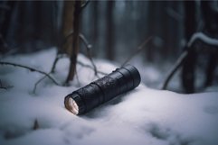 Flashlight snow forest trees. Generate Ai Product Image 1