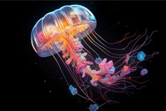 Weightless Floating neon jellyfish. Water summer light Product Image 1