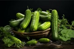 Nutrient-rich Fresh green cucumbers. Generate Ai Product Image 1