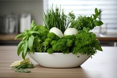 Fresh herbs bowl. Generate Ai Product Image 1