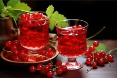 Fresh red currants in glasses on table. Generate Ai Product Image 1