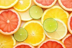 Fresh sliced colorful citrus background. Generate ai Product Image 1
