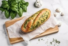 Freshly baked pesto bread with basil. Generate ai Product Image 1