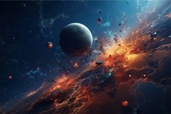 Galaxy near blue planet. Generate Ai Product Image 1
