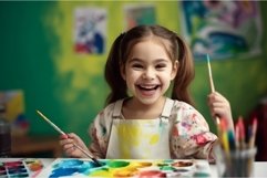 Girl painting brushes colors. Generate Ai Product Image 1