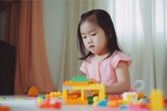 Girl play colorful blocks. Generate Ai Product Image 1