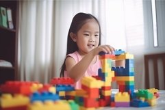 Girl play colorful blocks toddler. Generate Ai Product Image 1