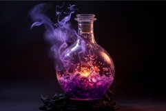 Flask purple fire smoke bottle. Generate Ai Product Image 1