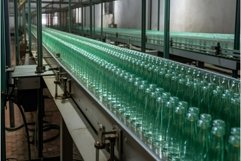 Glass bottle factory conveyor. Generate ai Product Image 1