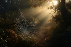 Glistening spider webs in morning sunlight. Generate Ai Product Image 1