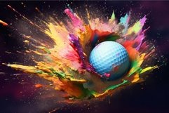 Golf ball paint explosion. Generate Ai Product Image 1