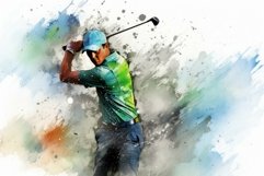 Delicate Golf player watercolor. Generate Ai Product Image 1