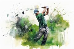 Tranquil Golf player watercolor. Generate Ai Product Image 1